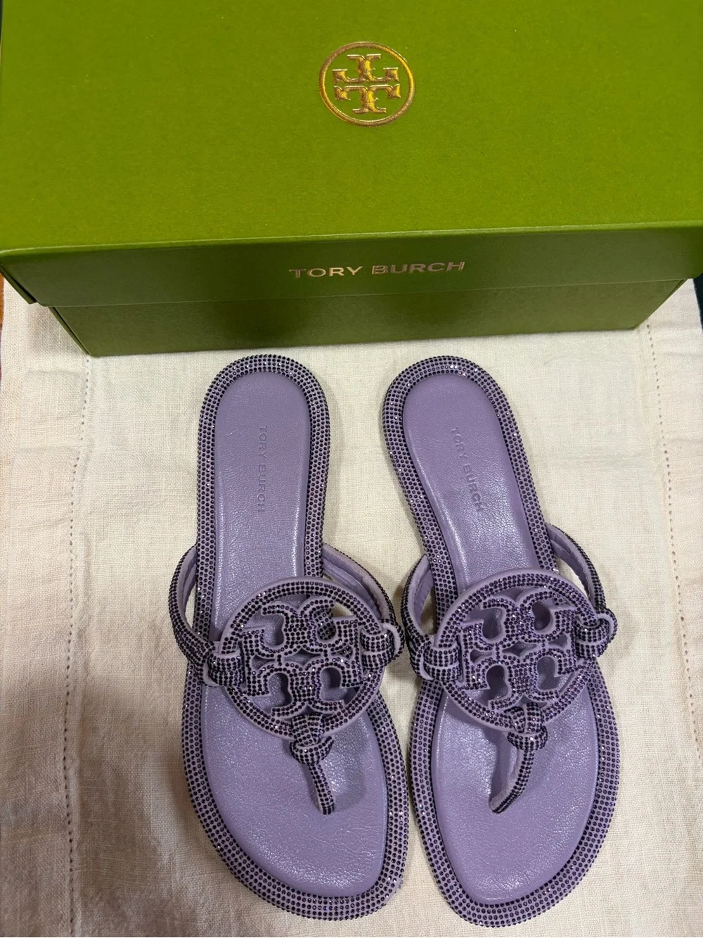 NWT Tory Burch Dark Lilac Miller Pavé Thong Sandal Sz 7